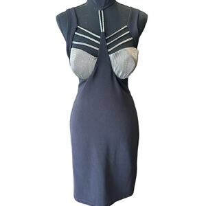 RARE VINTAGE 80s DESIGN CHAMP SPORTSWEAR PARIS NY Black & Silver Dress Large EUC